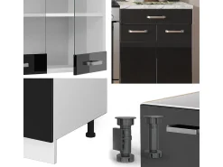 Mueble de cocina negro brillo/blanco 200x46x81.6 r-line