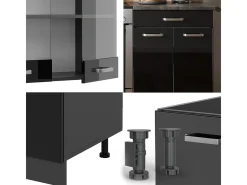 Mueble de cocina negro/antracita de alto brillo 200x60x81.6 r-line