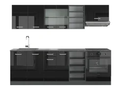 Mueble de cocina negro/antracita de alto brillo 240x46x81.6 r-line