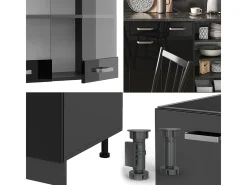 Mueble de cocina negro/antracita de alto brillo 240x46x81.6 r-line