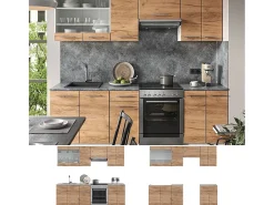 Mueble de cocina oro potencia roble/blanco 240x46x81.6 fame-line