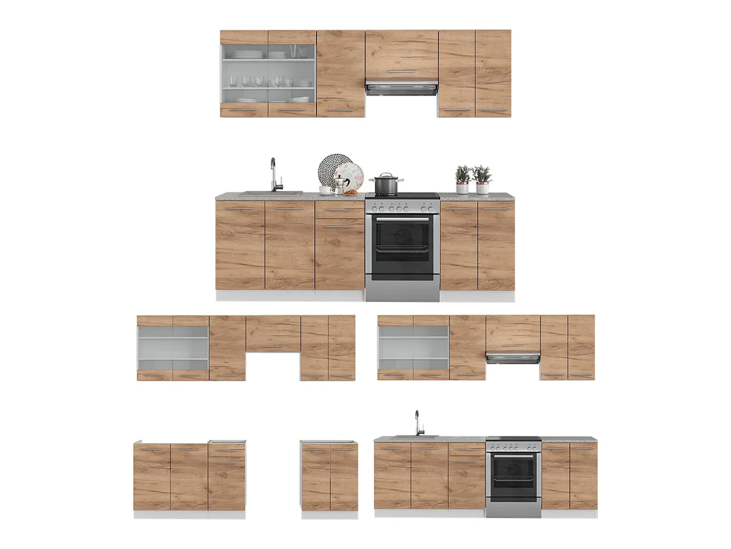 Mueble de cocina oro potencia roble/blanco 240x46x81.6 fame-line