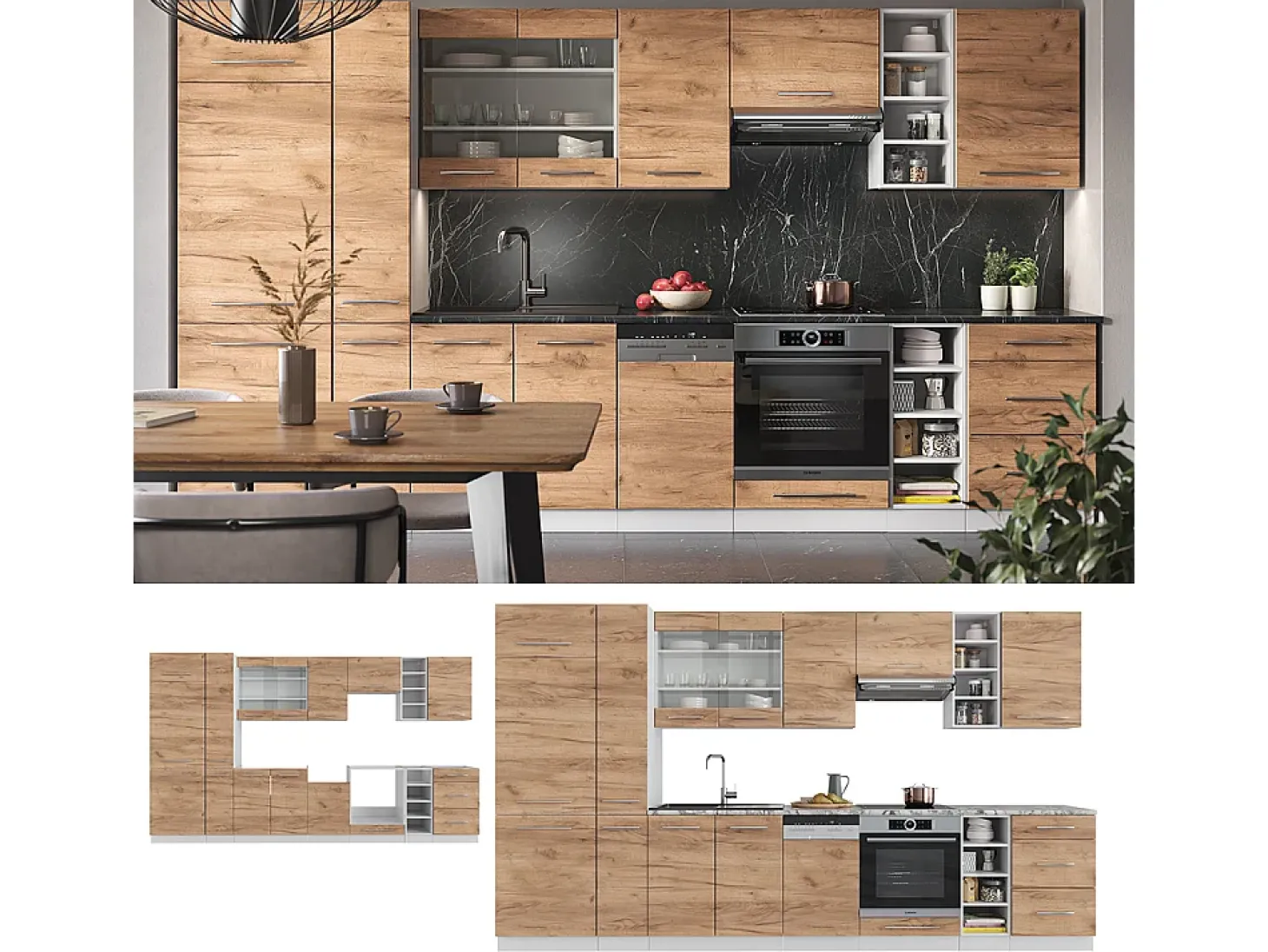Mueble de cocina oro potencia roble/blanco 355x46x81.6 fame-line