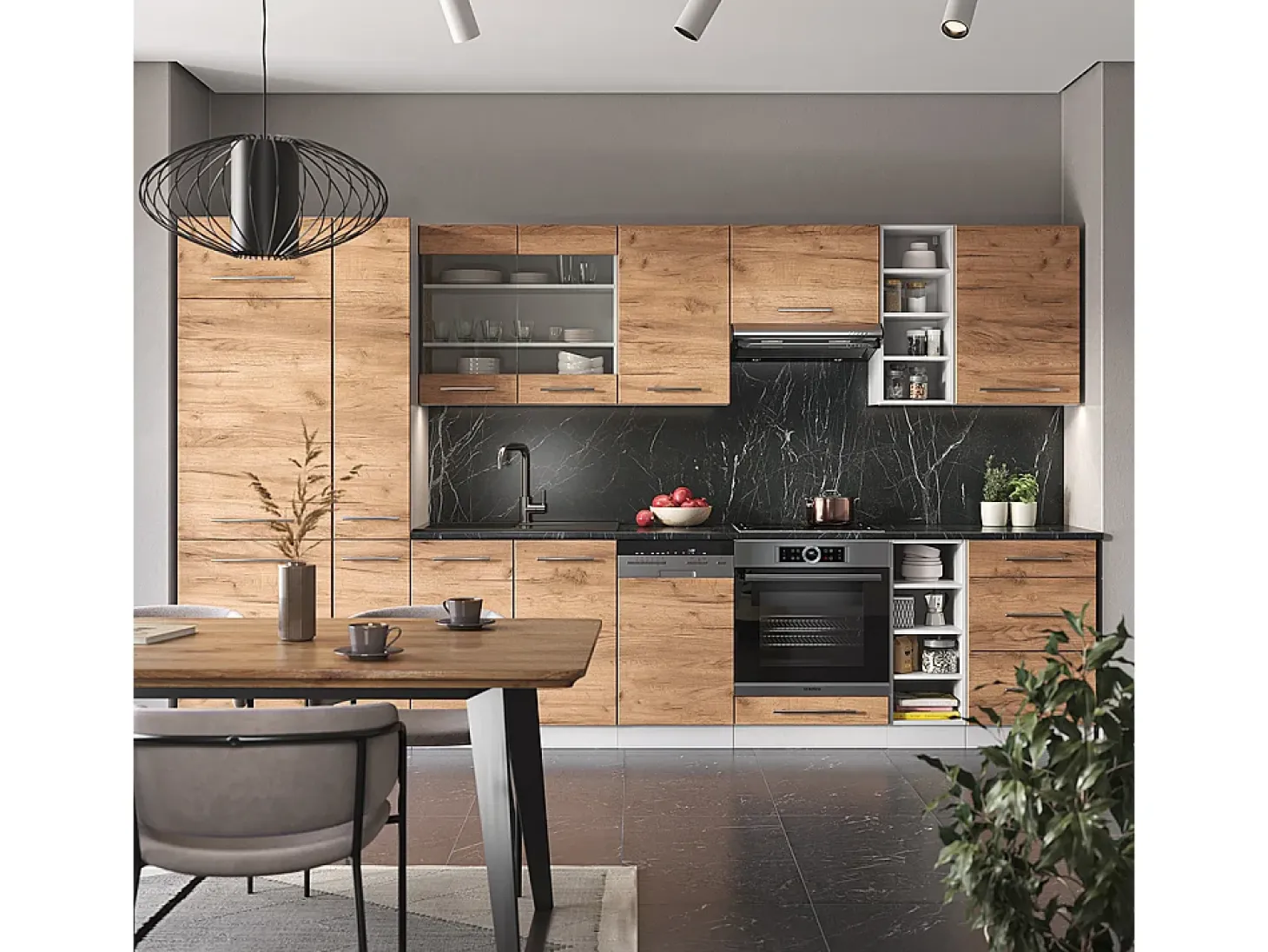 Mueble de cocina oro potencia roble/blanco 355x46x81.6 fame-line