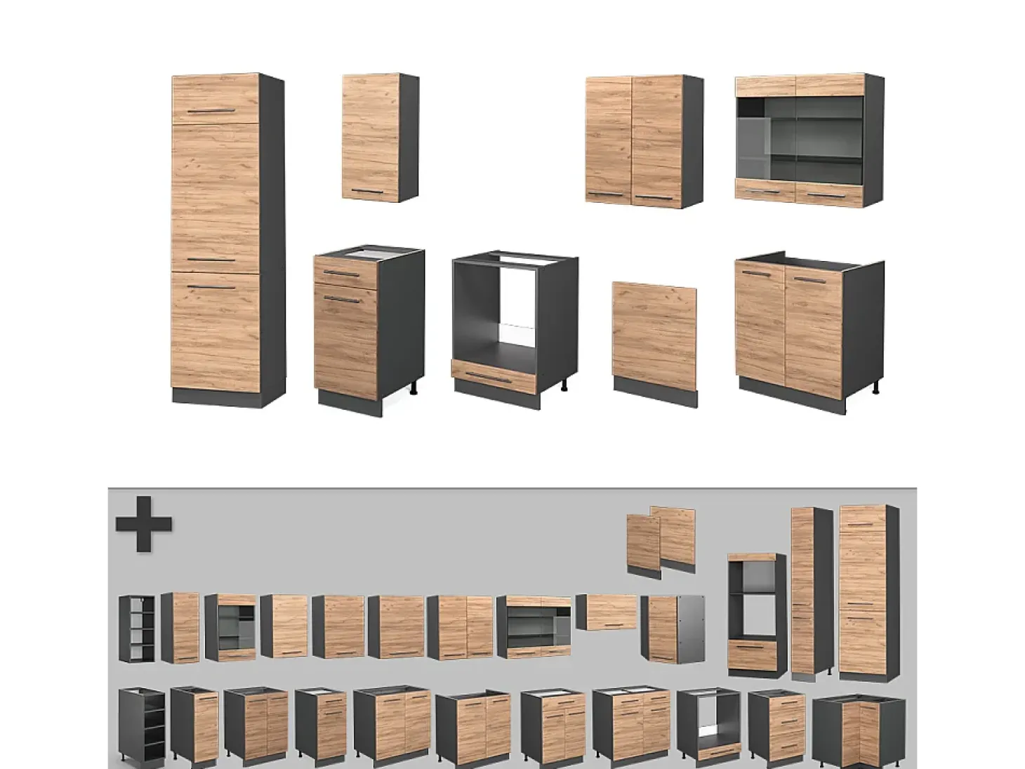 Mueble de cocina oro power roble/antracita 300x60x81.6 fame-line