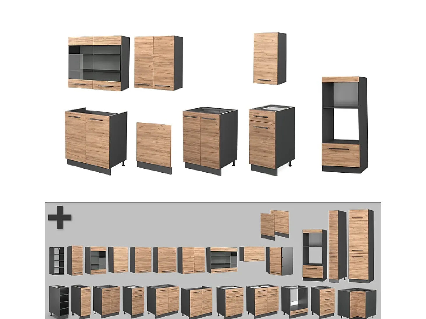 Mueble de cocina oro power roble/antracita 300x60x81.6 fame-line