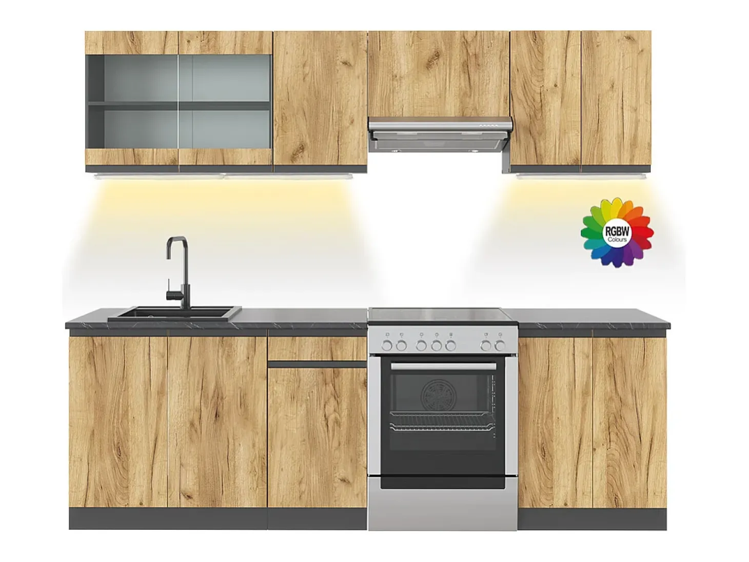 Mueble de cocina oro power roble/antracita 240x46x81.6 raul