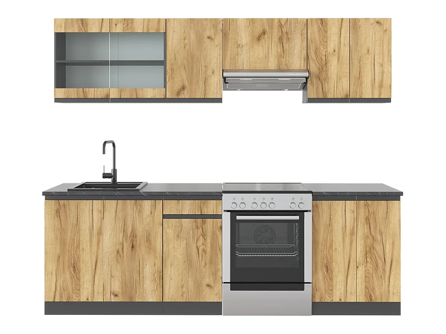 Mueble de cocina oro power roble/antracita 240x46x81.6 raul