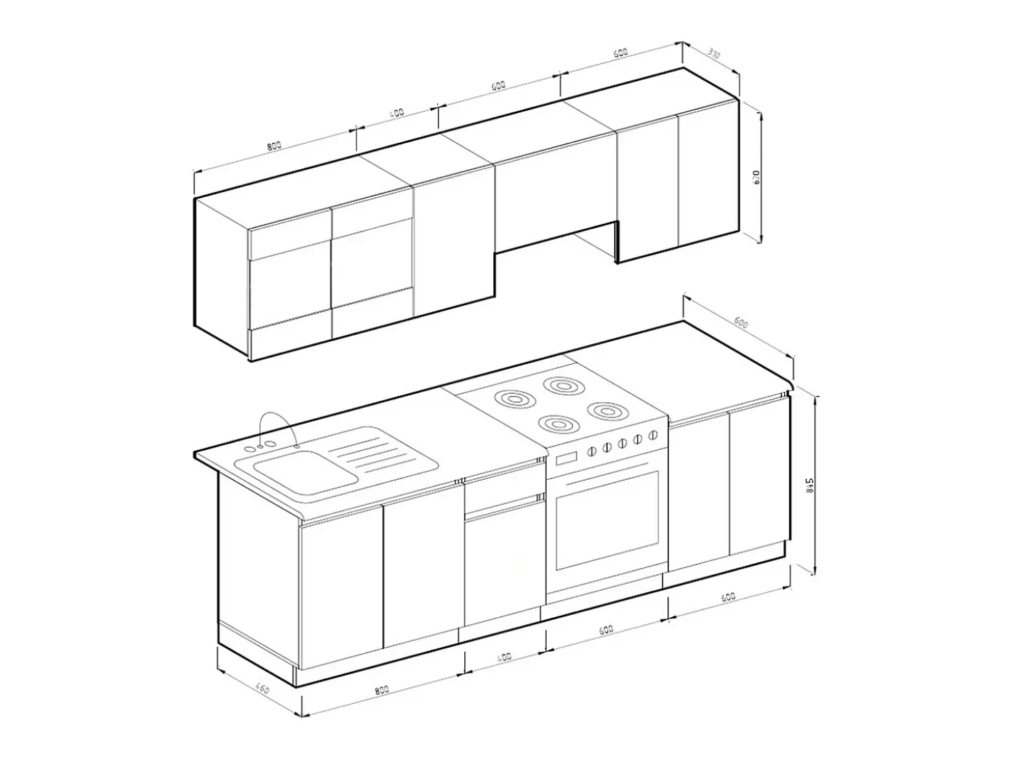 Mueble de cocina oro power roble/antracita 240x46x81.6 raul