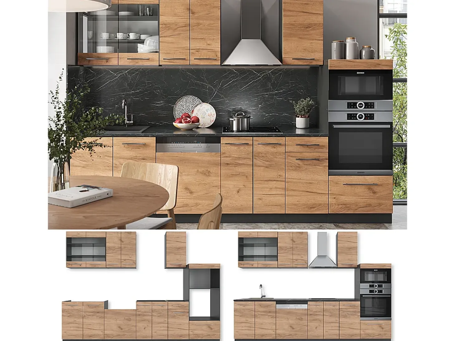 Mueble de cocina oro power roble/antracita 300x46x81.6 fame-line