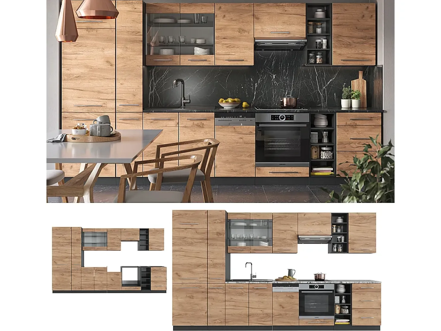 Mueble de cocina oro power roble/antracita 355x60x81.6 fame-line