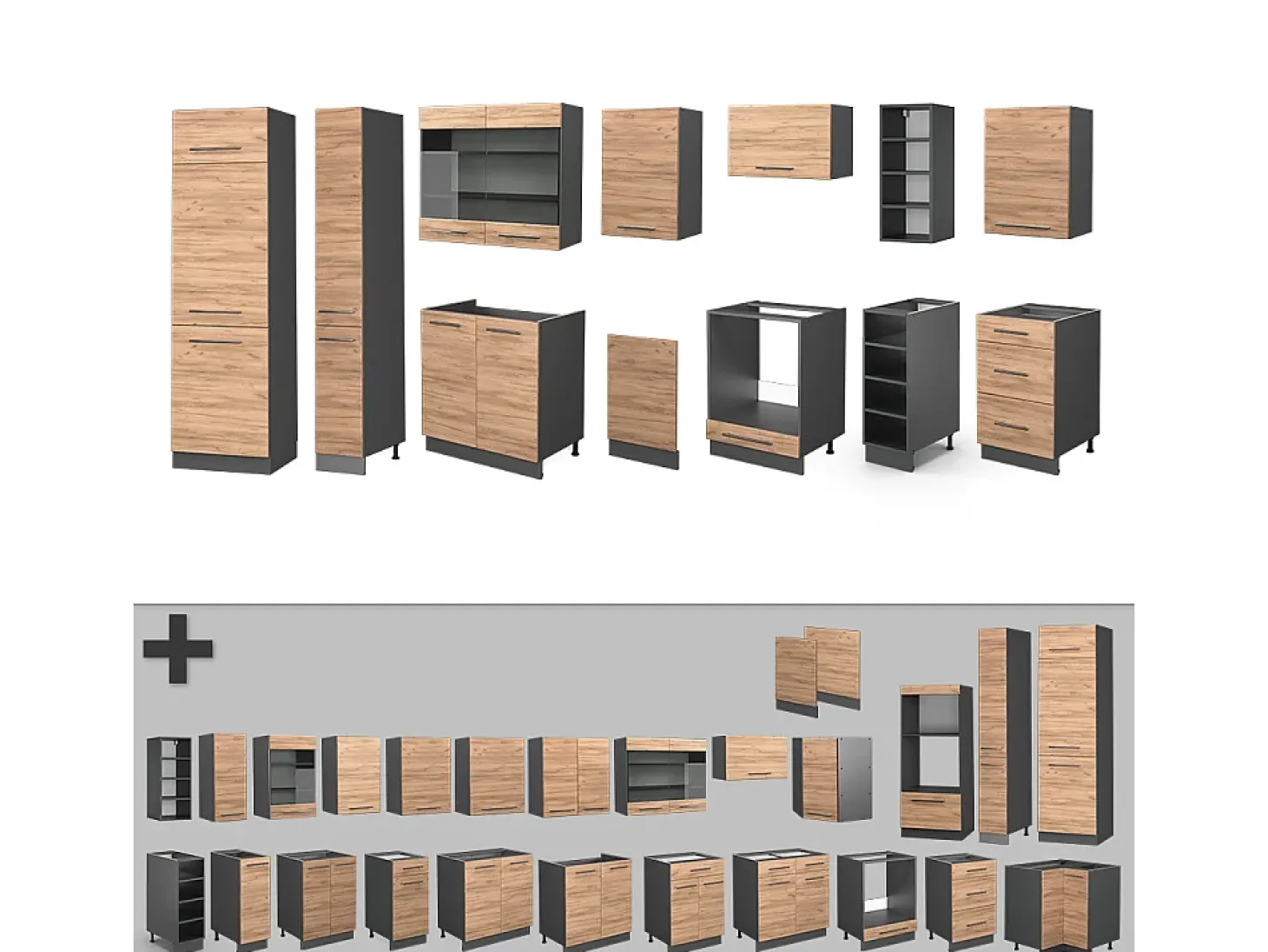 Mueble de cocina oro power roble/antracita 355x60x81.6 fame-line