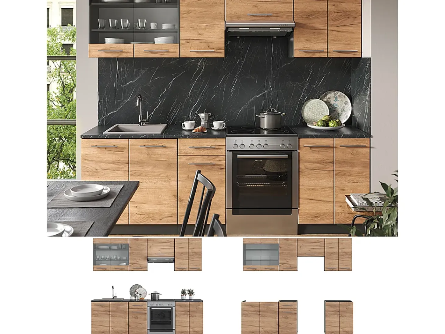 Mueble de cocina oro power roble/antracita 240x60x81.6 fame-line