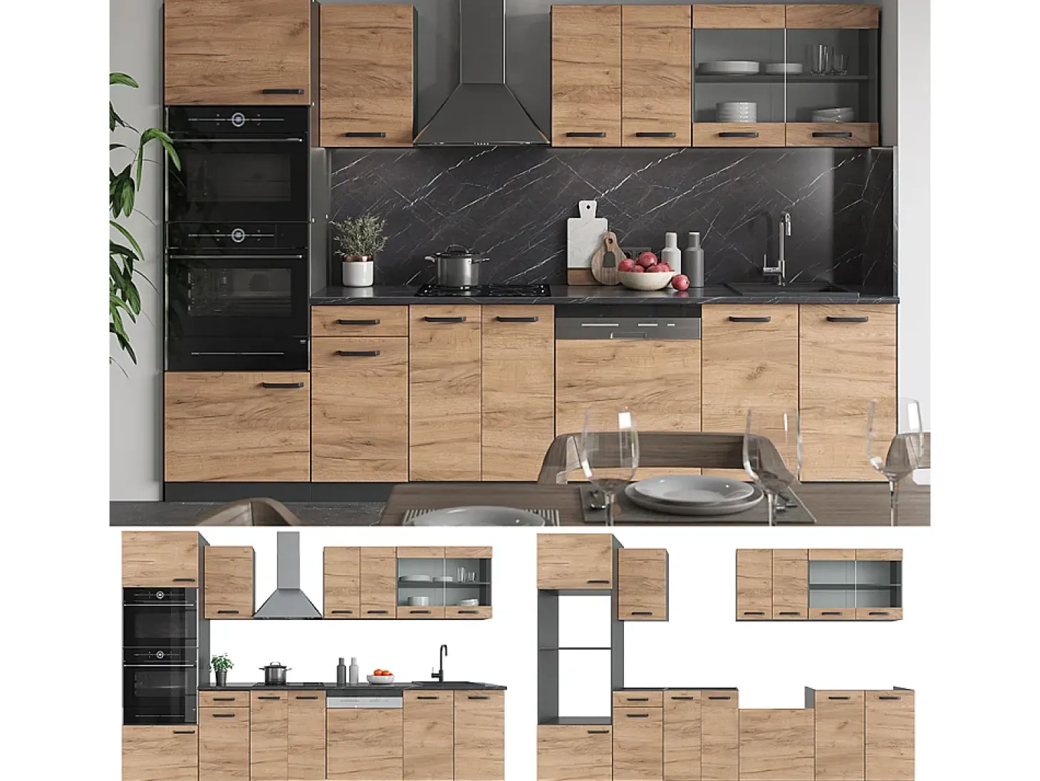 Mueble de cocina oro power roble/antracita 300x60x81.6 r-line