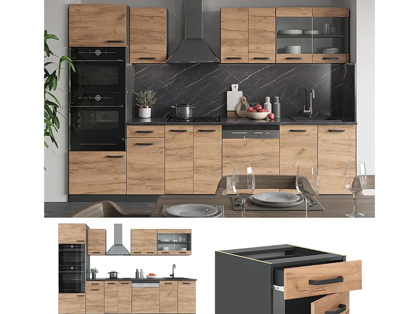 Mueble de cocina oro power roble/antracita 300x60x81.6 r-line