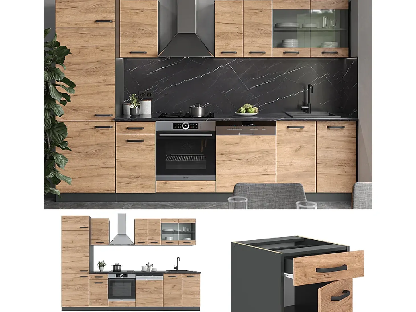 Mueble de cocina oro power roble/antracita 300x60x81.6 r-line