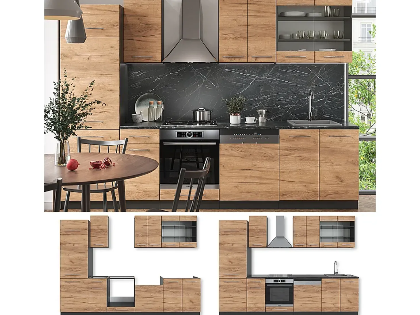 Mueble de cocina oro power roble/antracita 300x60x81.6 fame-line