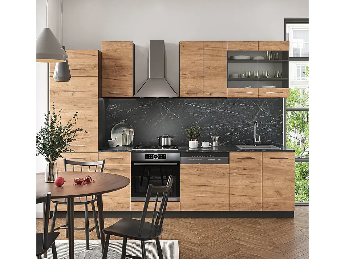 Mueble de cocina oro power roble/antracita 300x60x81.6 fame-line