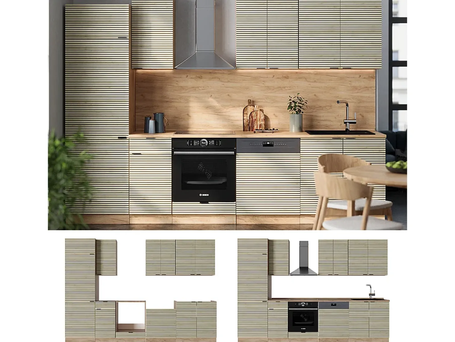 Mueble de cocina panel de roble/roble goldkraft 300x46x81.6 fame-line