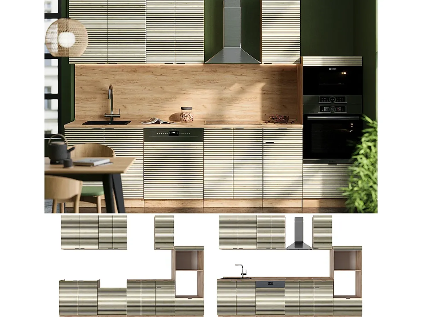 Mueble de cocina panel de roble/roble goldkraft 300x46x81.6 fame-line