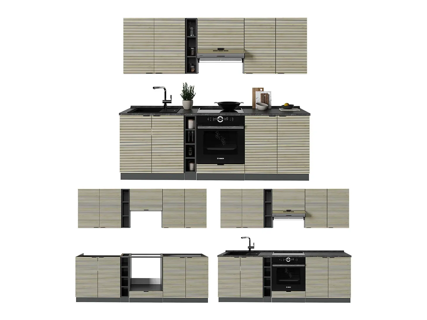 Mueble de cocina panel de roble/antracita 235x46x81.6 fame-line