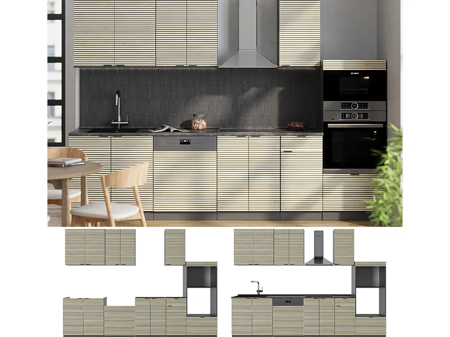 Mueble de cocina panel de roble/antracita 300x46x81.6 fame-line
