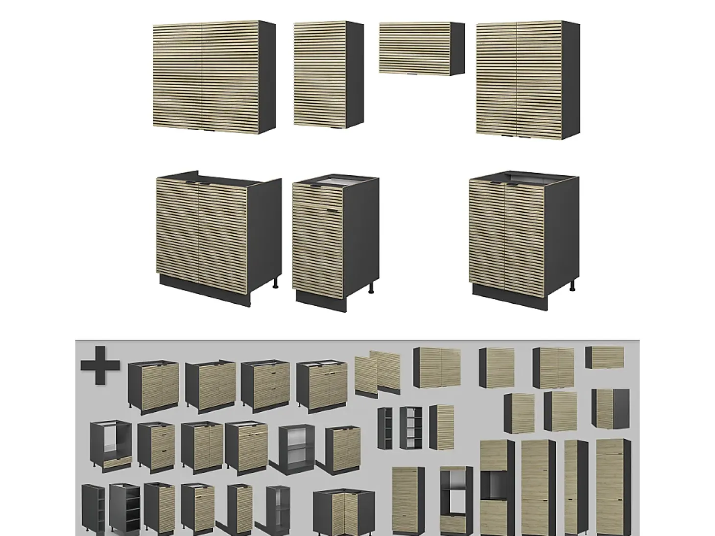 Mueble de cocina panel de roble/antracita 240x60x81.6 fame-line