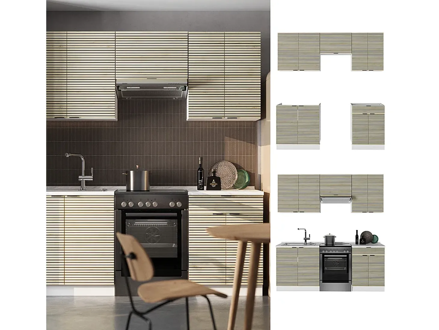 Mueble de cocina panel roble/blanco 200x60x81.6 fame-line