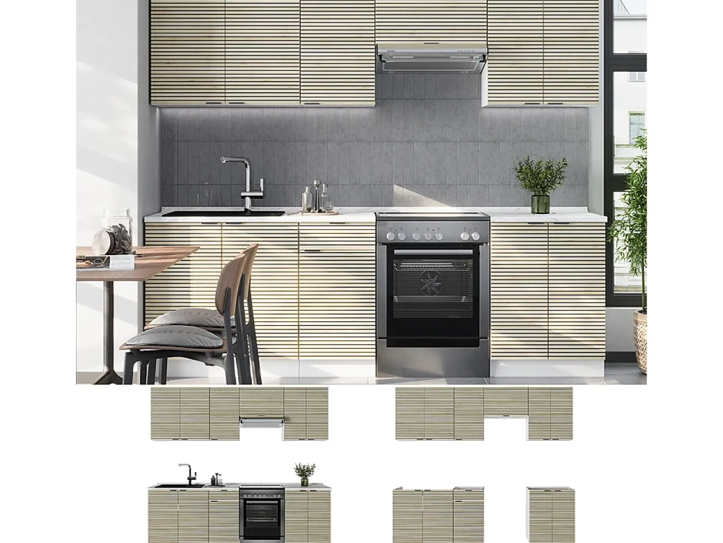 Mueble de cocina panel roble/blanco 240x46x81.6 fame-line