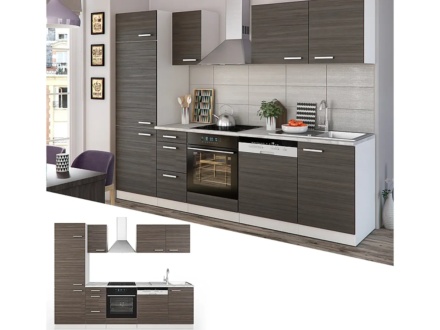 Mueble de cocina precioso gris/blanco 270x46x81.6 optima