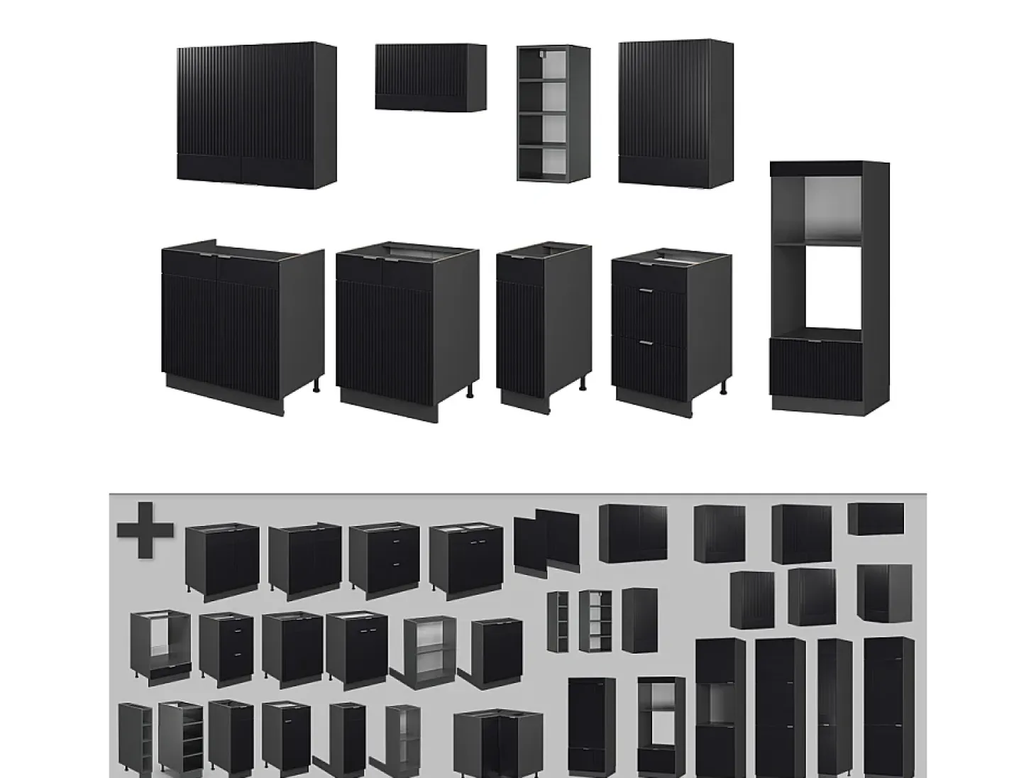 Mueble de cocina rayas negras/antracita 280x46x81.6 fame-line