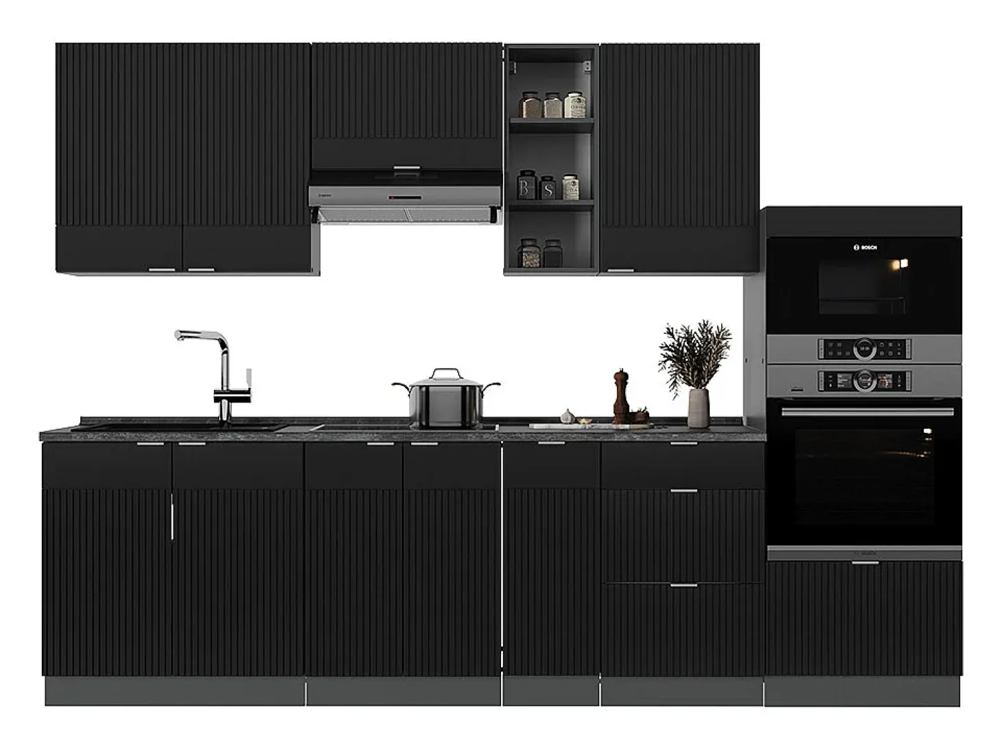 Mueble de cocina rayas negras/antracita 280x46x81.6 fame-line