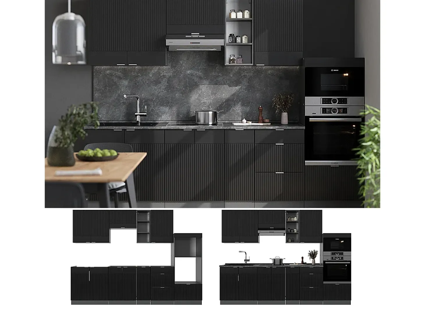 Mueble de cocina rayas negras/antracita 280x46x81.6 fame-line