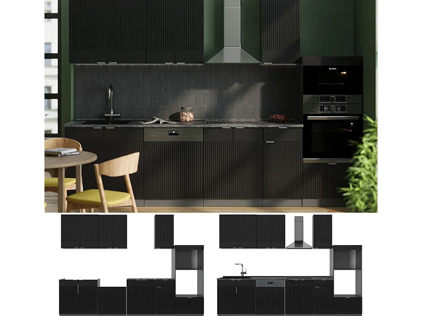 Mueble de cocina rayas negras/antracita 300x60x81.6 fame-line
