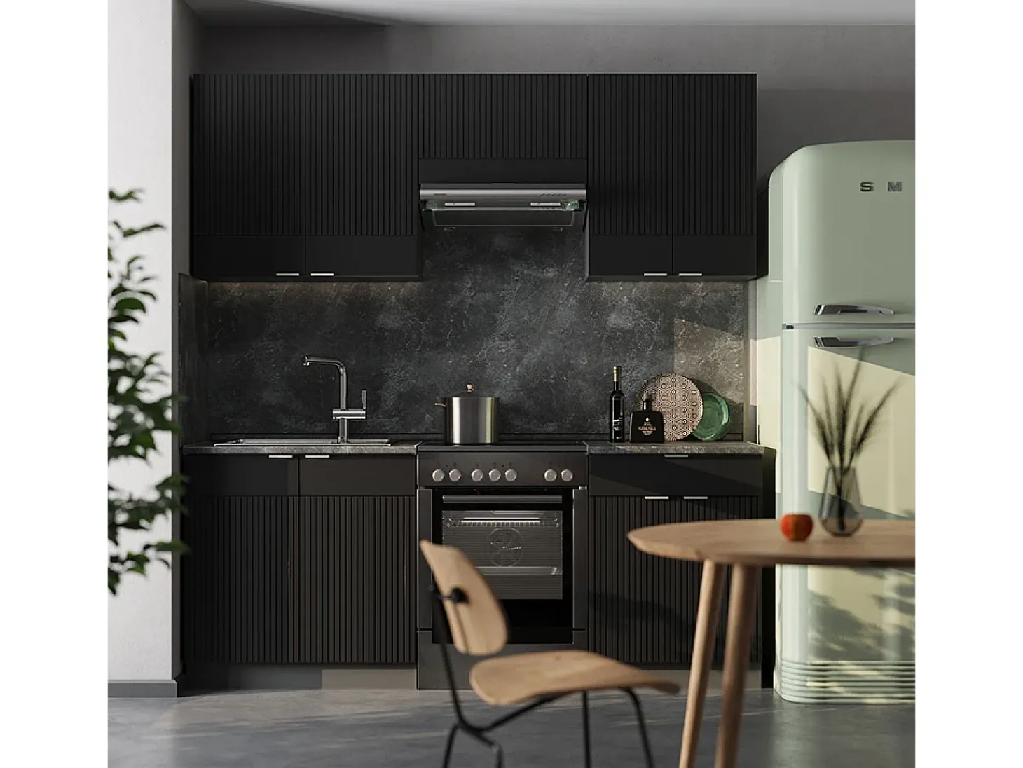 Mueble de cocina rayas negras/antracita 200x46x81.6 fame-line