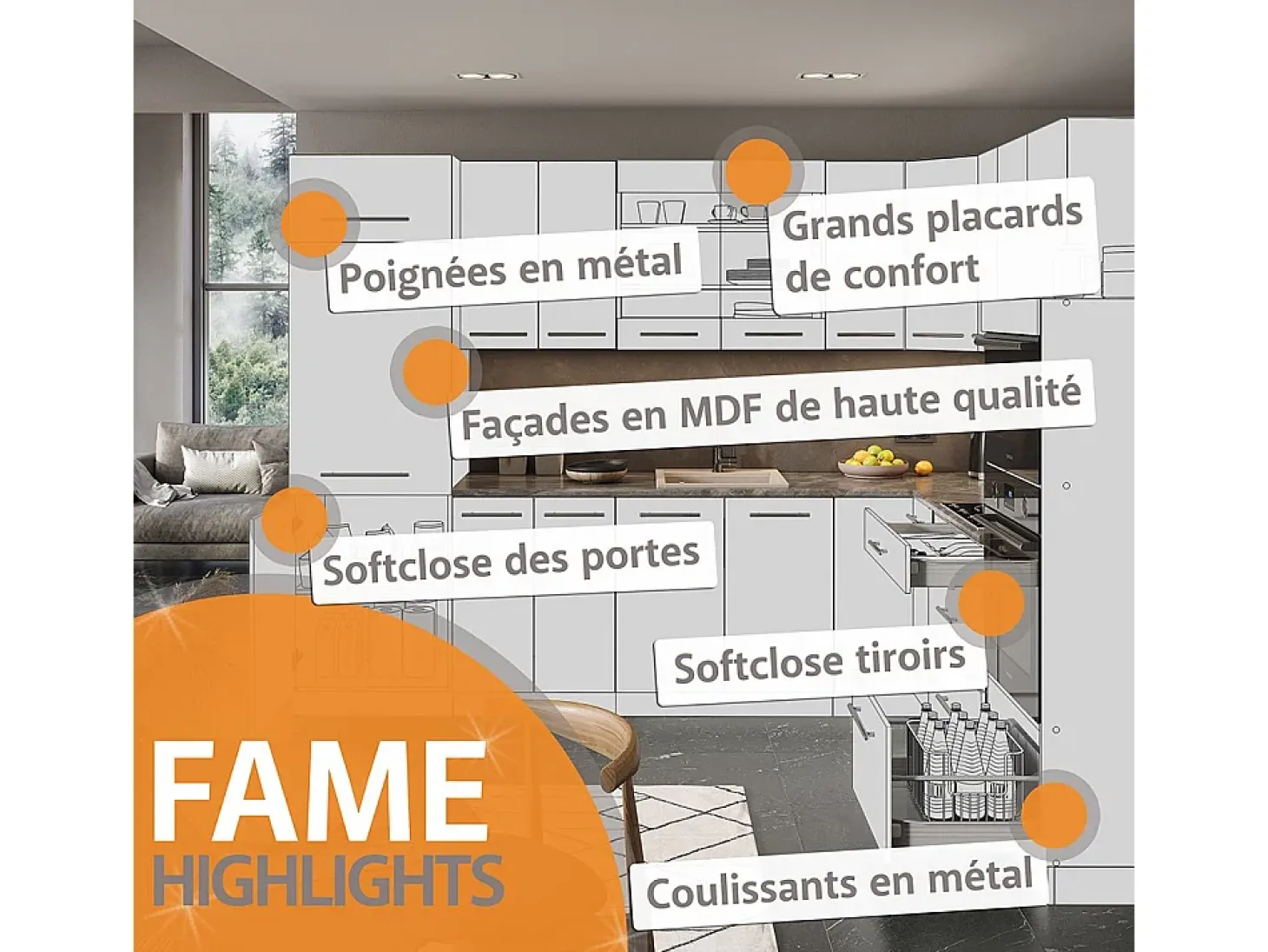 Mueble de cocina rayas negras/roble dorado 355x46x81.6 fame-line