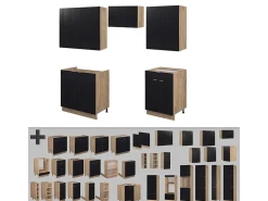 Mueble de cocina rayas negras/roble dorado 200x46x81.6 fame-line