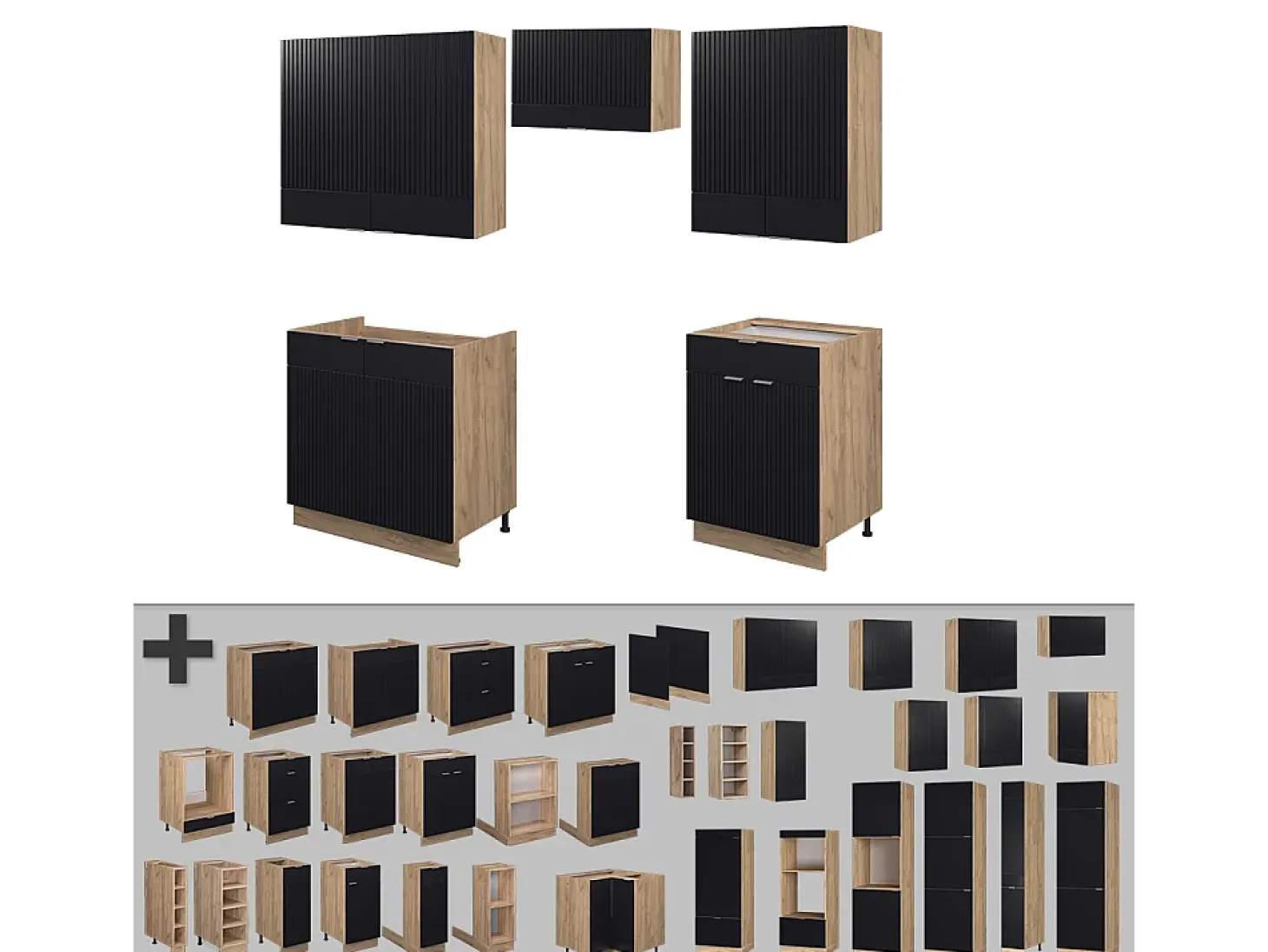 Mueble de cocina rayas negras/roble dorado 200x46x81.6 fame-line