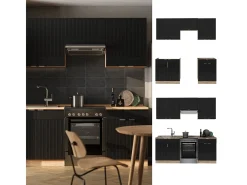 Mueble de cocina rayas negras/roble dorado 200x46x81.6 fame-line