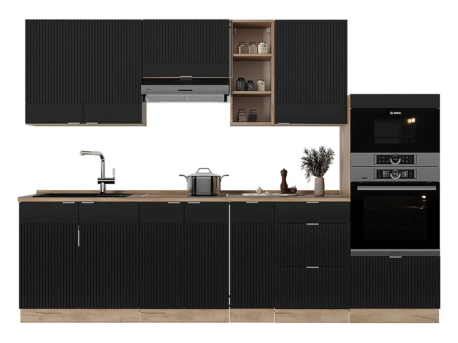 Mueble de cocina rayas negras/roble dorado 280x60x81.6 fame-line