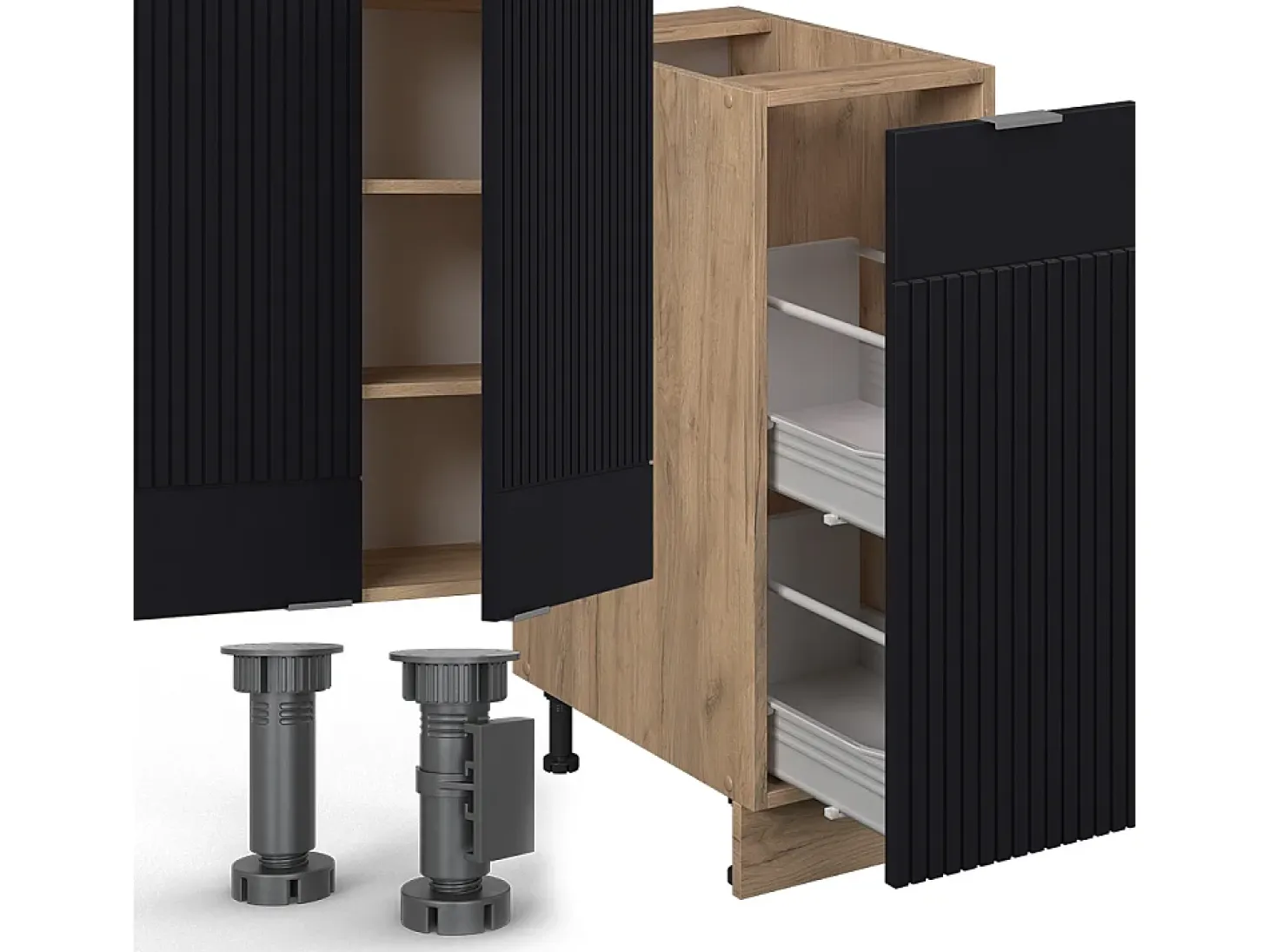 Mueble de cocina rayas negras/roble dorado 280x60x81.6 fame-line