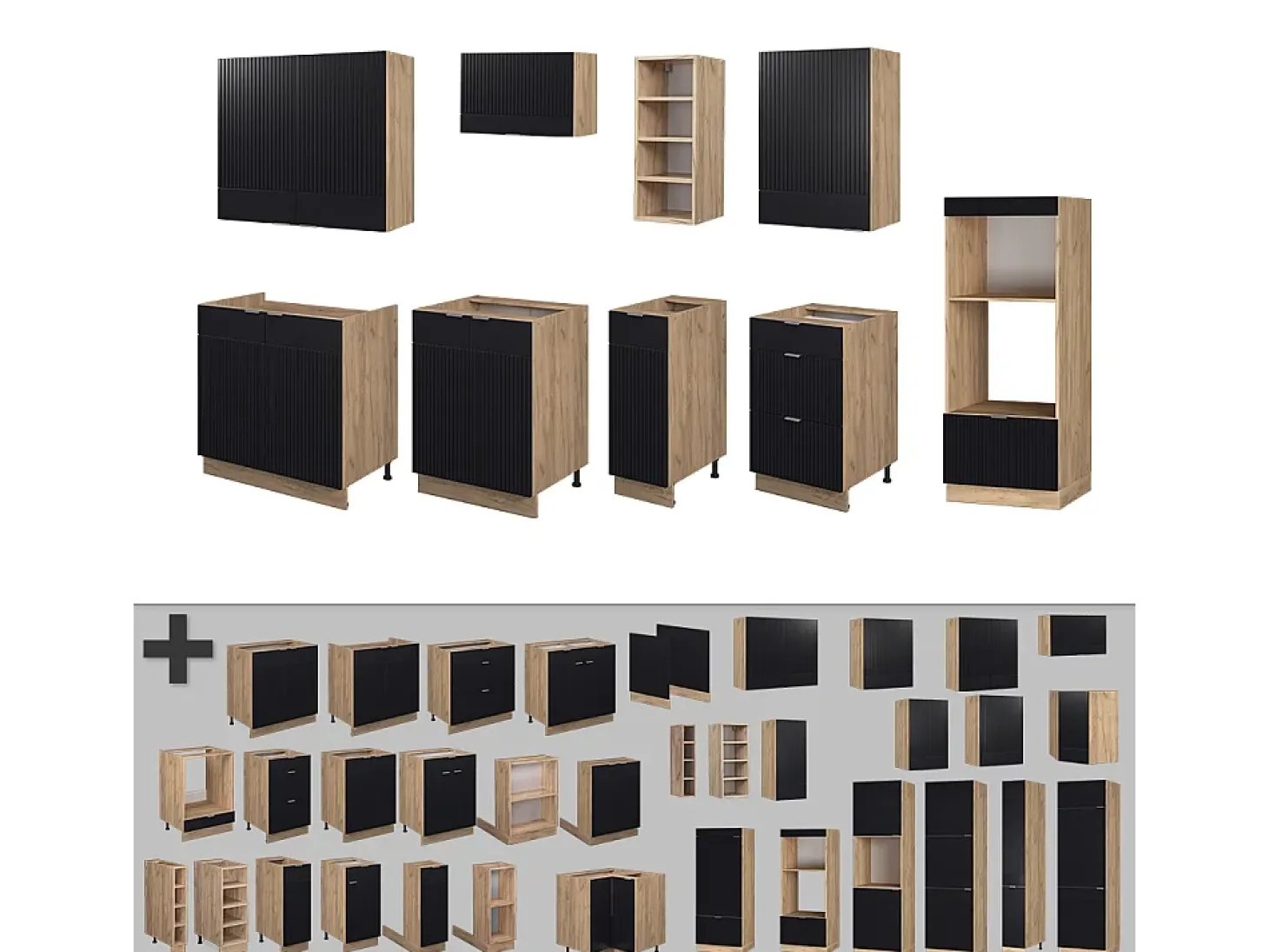 Mueble de cocina rayas negras/roble dorado 280x60x81.6 fame-line