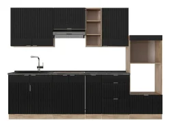 Mueble de cocina rayas negras/roble dorado 280x60x81.6 fame-line