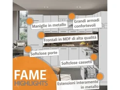 Mueble de cocina rayas negras/roble dorado 280x60x81.6 fame-line