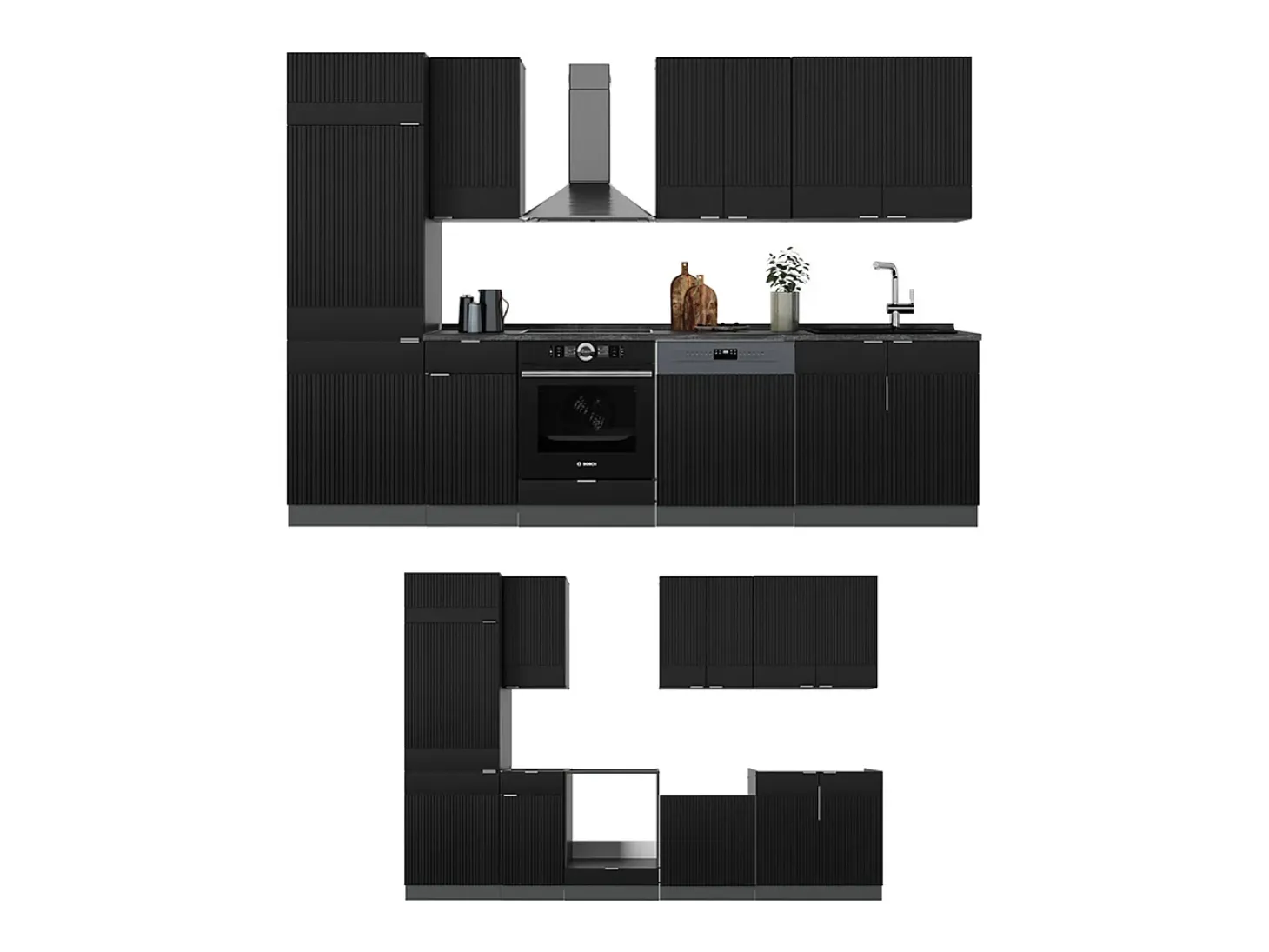 Mueble de cocina rayas negras/antracita 300x46x81.6 fame-line