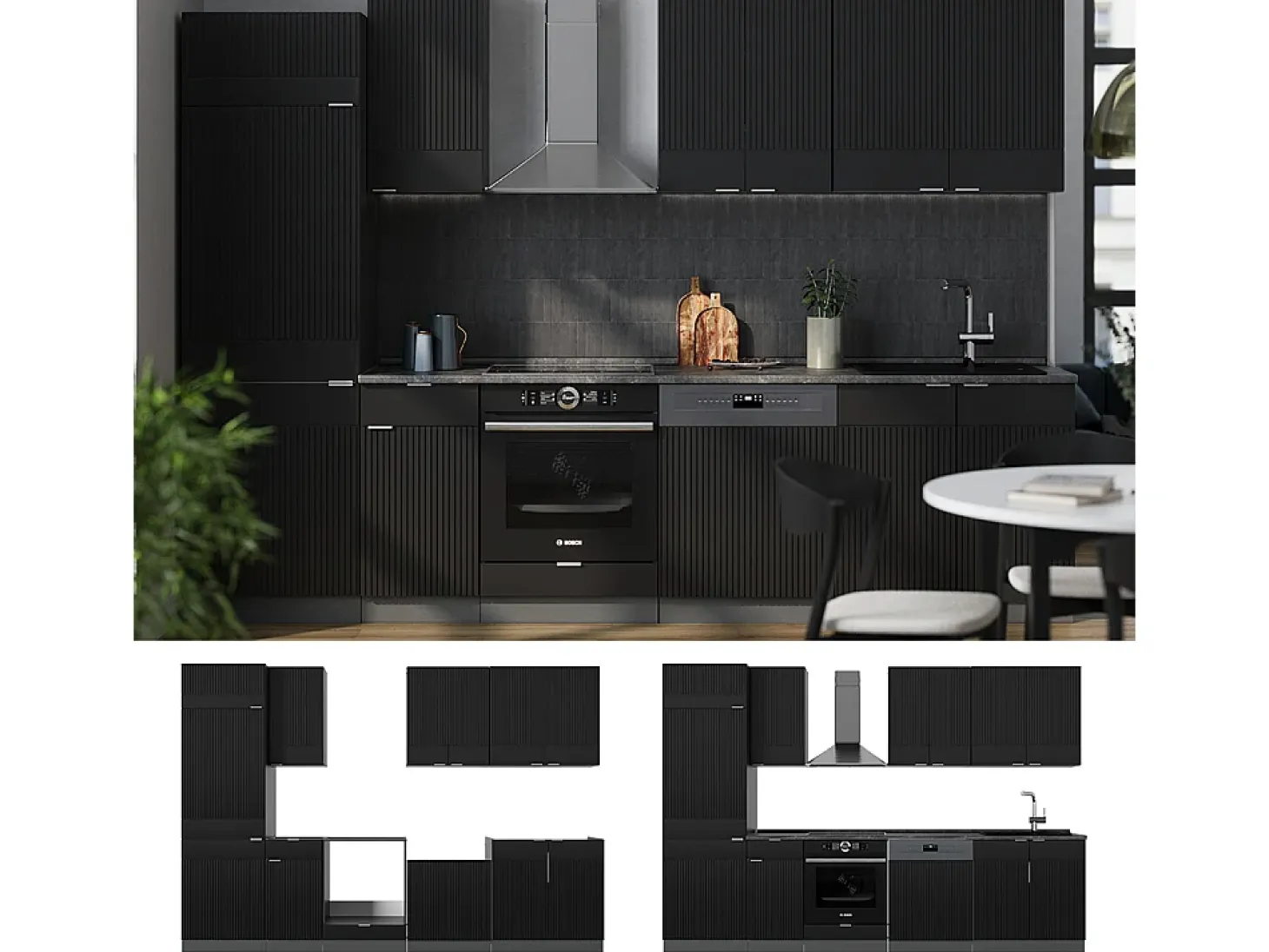 Mueble de cocina rayas negras/antracita 300x46x81.6 fame-line