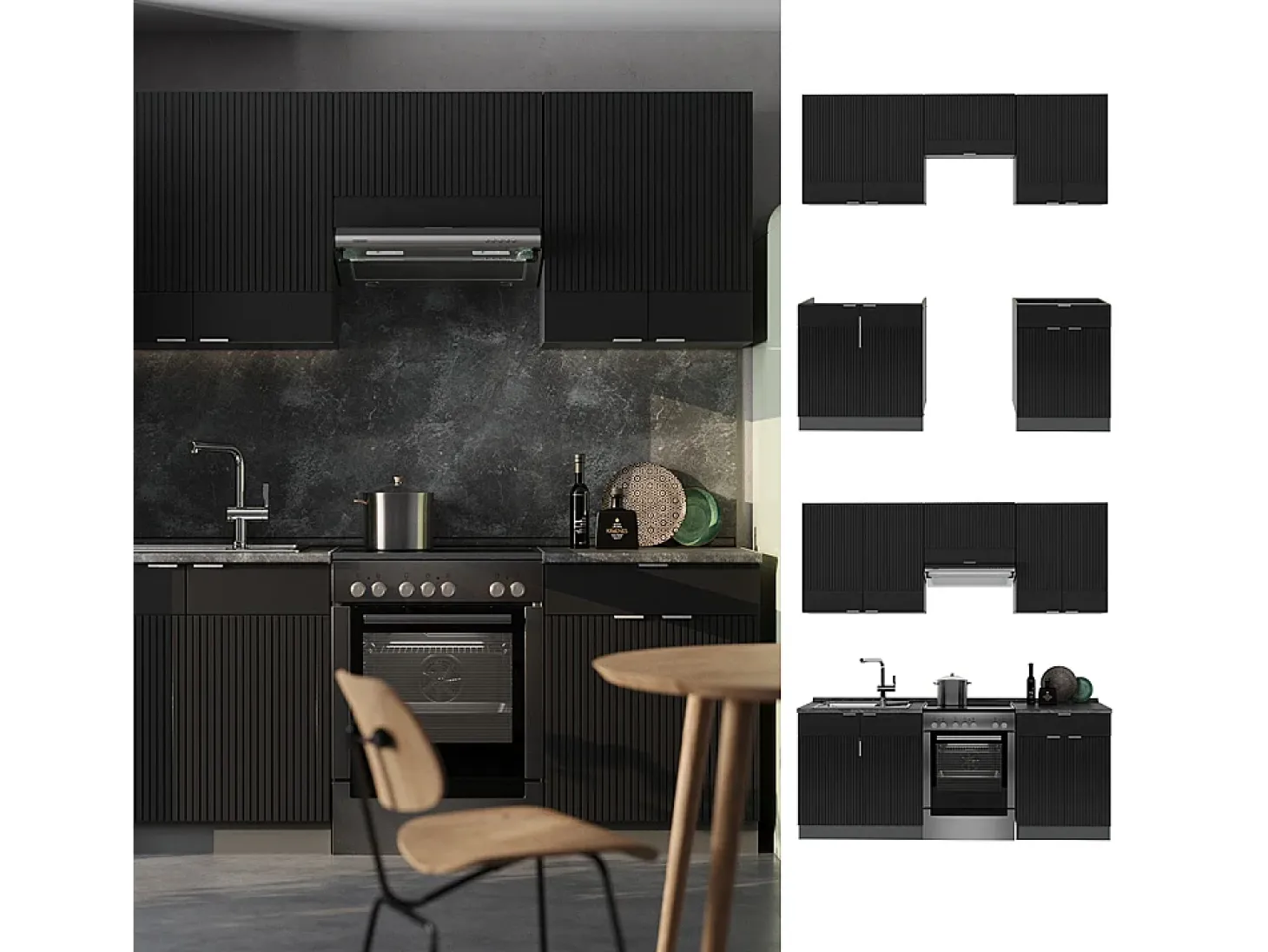 Mueble de cocina rayas negras/antracita 200x60x81.6 fame-line