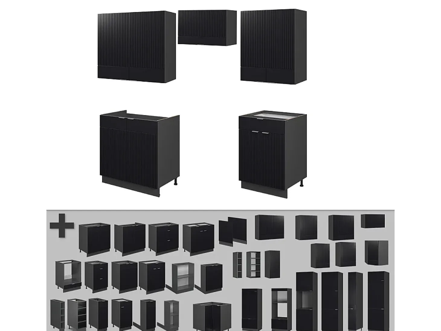 Mueble de cocina rayas negras/antracita 200x60x81.6 fame-line