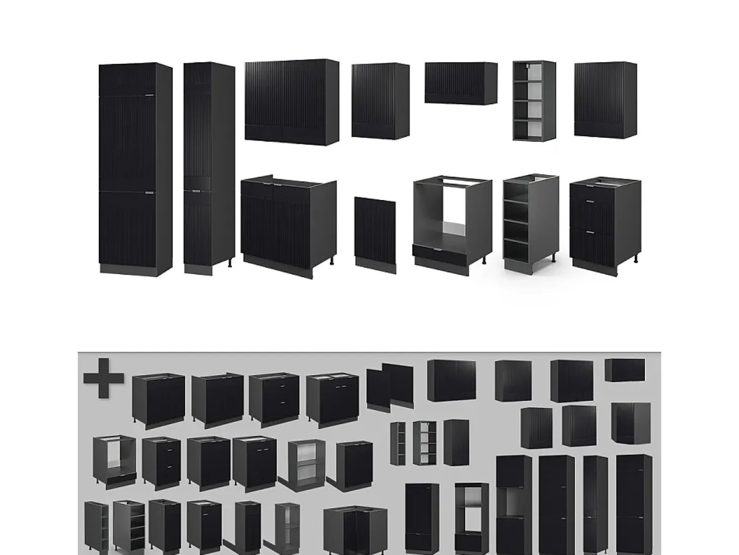 Mueble de cocina rayas negras/antracita 355x60x81.6 fame-line