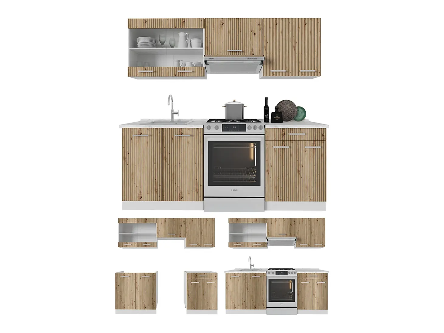 Mueble de cocina roble artesanal/blanco 200x60x81.6 r-line